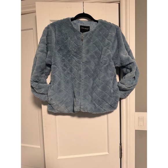 Vero Moda Womens Blue Quilted Faux Fur Bomber Jacket Size Large - Picture 4 of 8